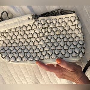 NWOT Betsey Johnson RARE White Heart bead/stud Patterned Shoulder Bag